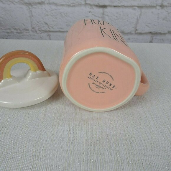 New RAE DUNN Rainbow 🌈 Figural Coffee Mug Human Kind Blush Pink With Lid Decor - Picture 7 of 12